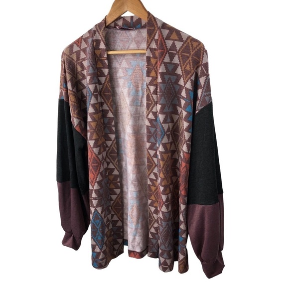 Andre by Unit Cardigan Open Tribal Southwest Aztec Sz M Earthtones Lightweight - Picture 4 of 9